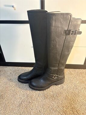GUESS Black Knee-High Riding Boots with Buckle Detail